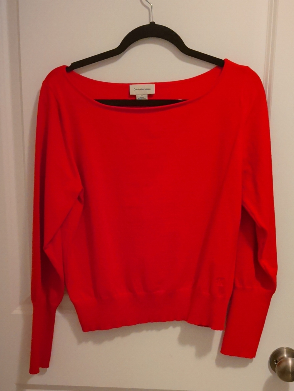 Calvin Klein Red Off-the-Shoulder Lightweight Sweater